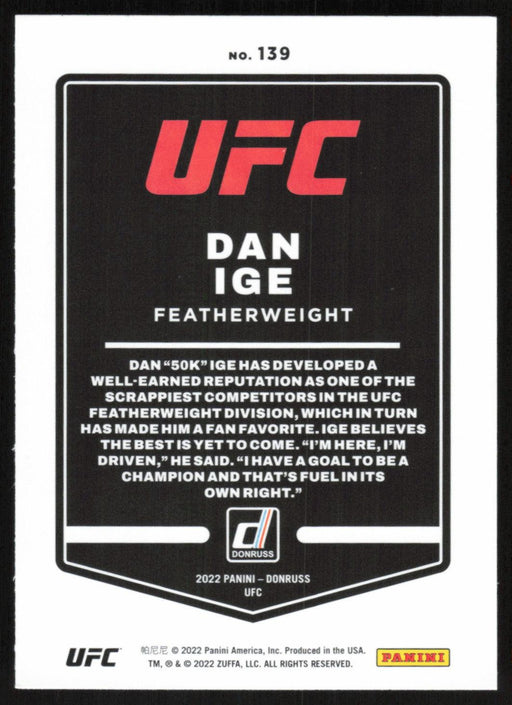 Dan Ige 2022 Panini Donruss UFC Base # 139 Featherweight - Collectible Craze America