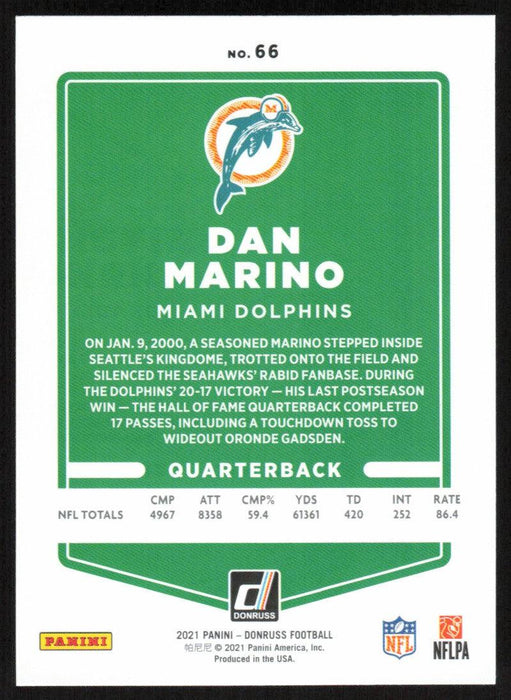 Dan Marino 2021 Donruss Football # 66 Miami Dolphins Base - Collectible Craze America