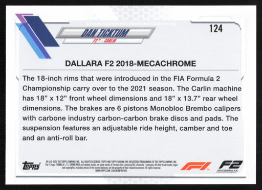 Dan Ticktum 2021 Topps Chrome Formula 1 # 124 F2 - Carlin - Collectible Craze America