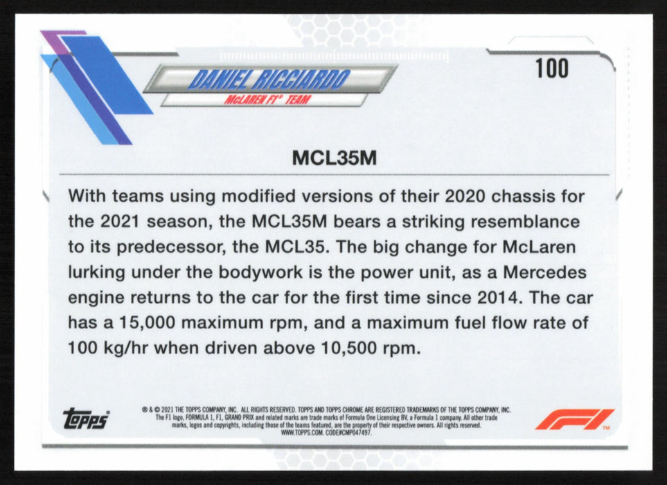 Daniel Ricciardo 2021 Topps Chrome Formula 1 # 100 McLaren F1 Team - Collectible Craze America