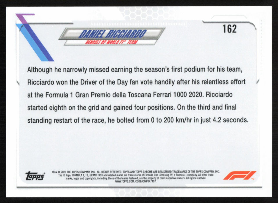 Daniel Ricciardo 2021 Topps Chrome Formula 1 # 162 Renault DP World F1 Team - Collectible Craze America