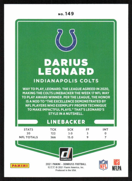 Darius Leonard 2021 Donruss Football # 149 Indianapolis Colts Image Variation Base - Collectible Craze America