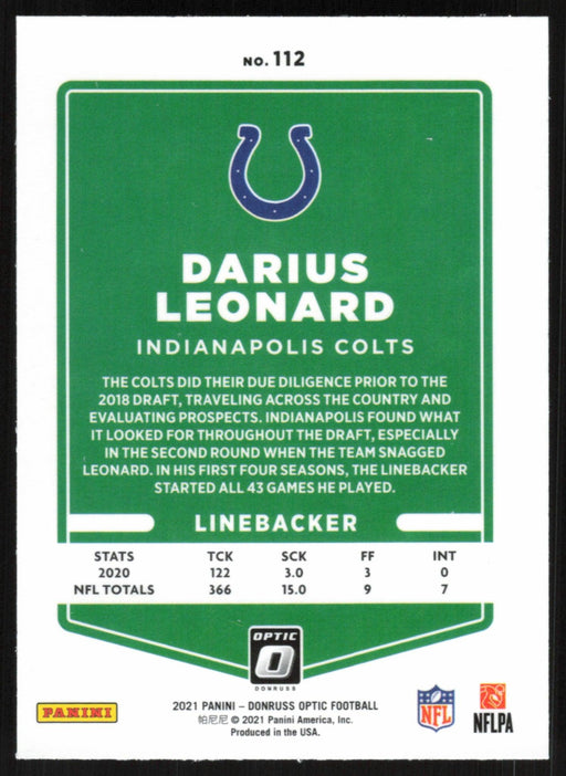 Darius Leonard 2021 Donruss Optic # 112 Indianapolis Colts - Collectible Craze America