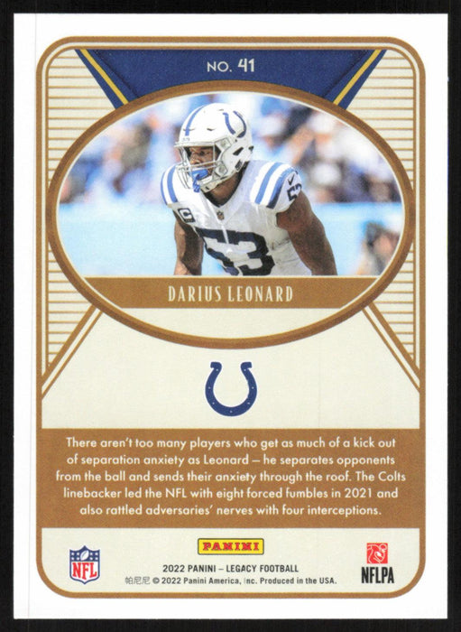 Darius Leonard 2022 Panini Legacy Football Base # 41 Indianapolis Colts - Collectible Craze America