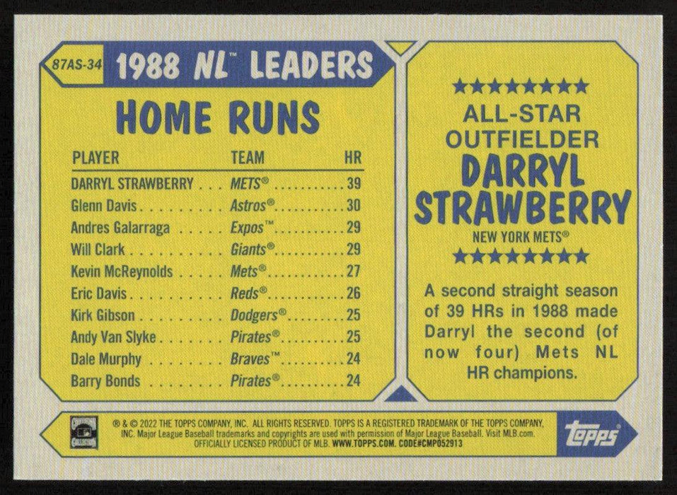 Darryl Strawberry 2022 Topps Series 2 # 87AS-34 1987 Topps All Star New York Mets - Collectible Craze America