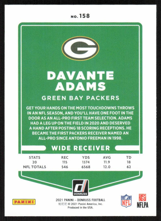 Davante Adams 2021 Donruss Football # 158 Green Bay Packers Image Variation Base - Collectible Craze America