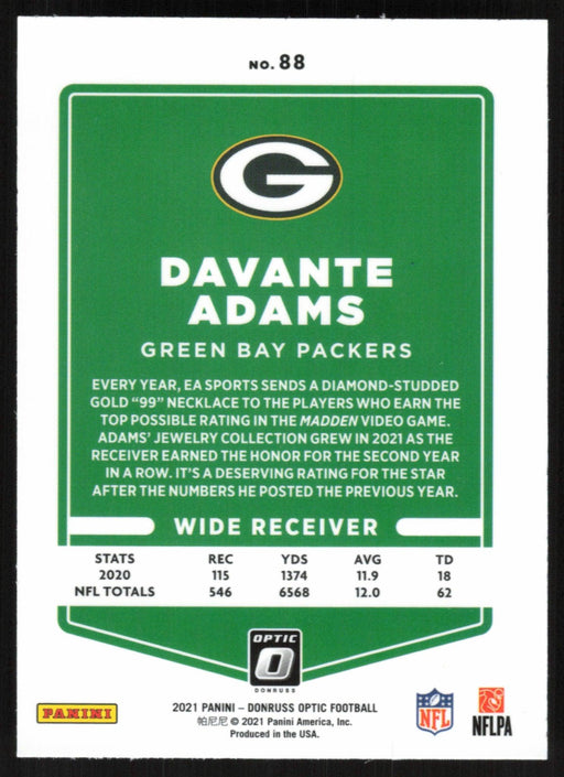 Davante Adams 2021 Donruss Optic # 88 Green Bay Packers - Collectible Craze America