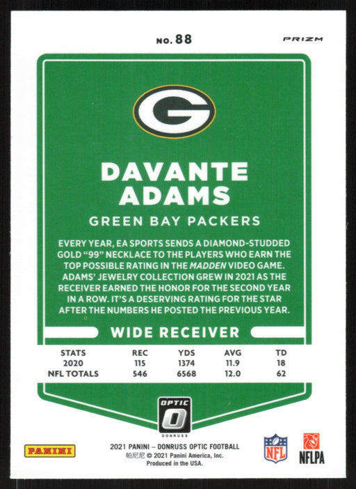 Davante Adams 2021 Donruss Optic # 88 Silver Prizm Green Bay Packers - Collectible Craze America