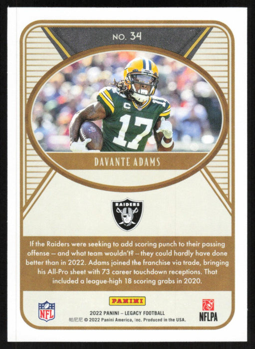 Davante Adams 2022 Panini Legacy Football Base # 34 Las Vegas Raiders - Collectible Craze America