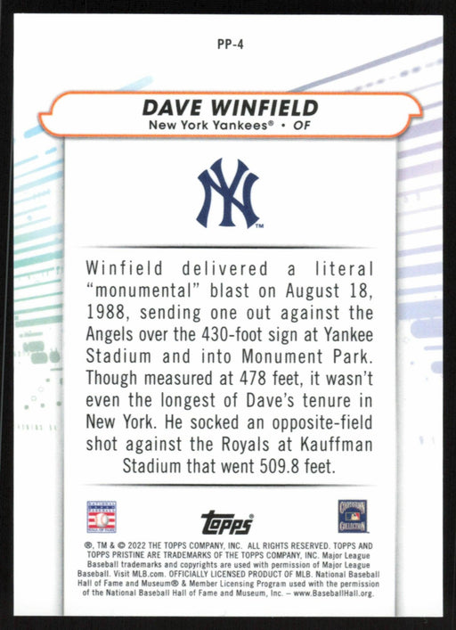 Dave Winfield 2022 Topps Pristine # PP-4 Pure Power Insert New York Yankees - Collectible Craze America