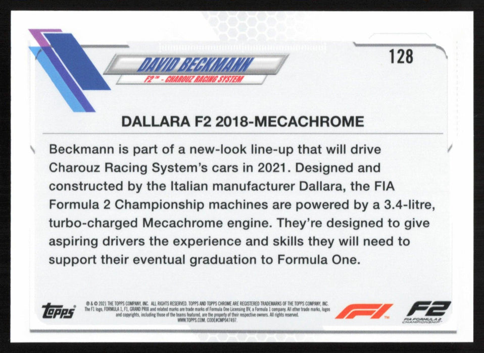 David Beckmann 2021 Topps Chrome Formula 1 # 128 F2 - Charouz Racing System - Collectible Craze America
