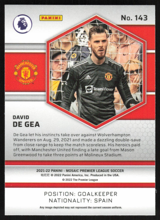 David De Gea 2021 Panini Mosaic Premier League # 143 Manchester United Base - Collectible Craze America