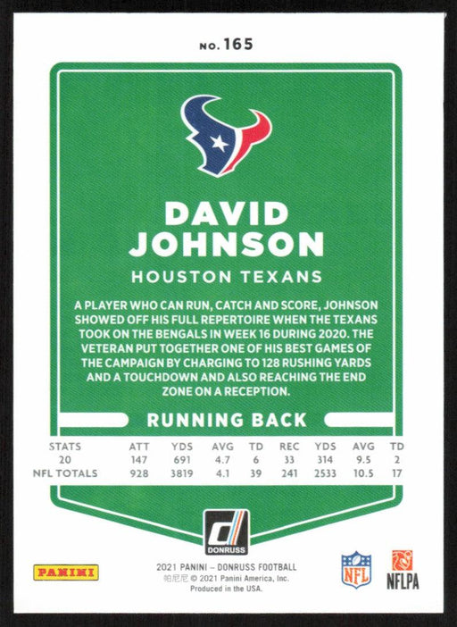 David Johnson 2021 Donruss Football # 165 Houston Texans Base - Collectible Craze America