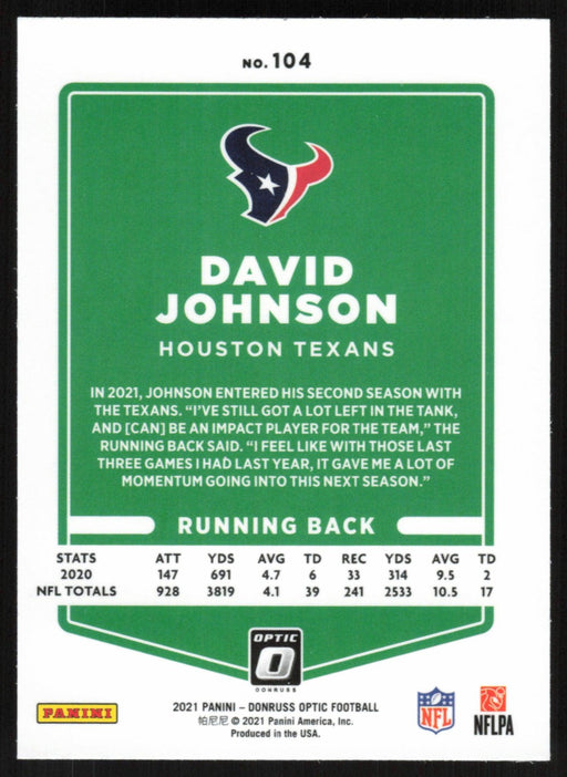 David Johnson 2021 Donruss Optic # 104 Houston Texans - Collectible Craze America