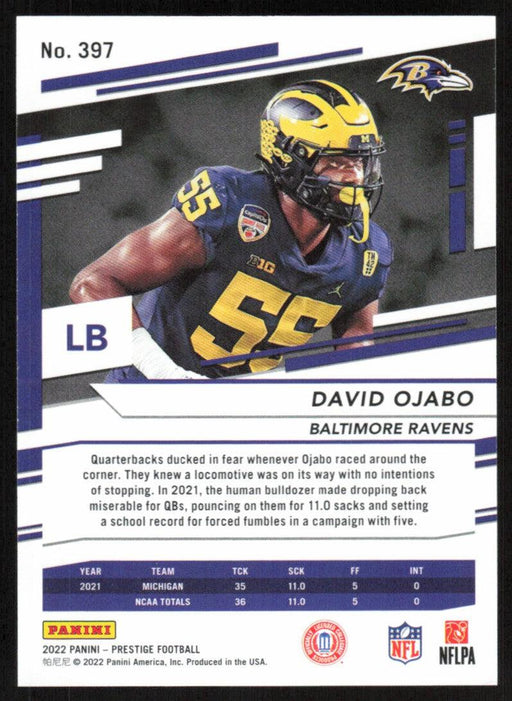 David Ojabo 2022 Panini Prestige Base SP Rookies Xtra Points # 397 RC Platinum 10/25 Baltimore Ravens - Collectible Craze America