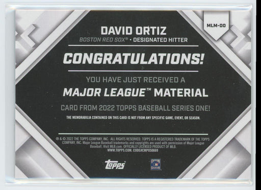 David Ortiz 2022 Topps Major League Material Relics # MLM-DO Patch Boston Red Sox - Collectible Craze America