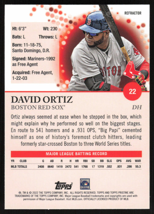 David Ortiz 2022 Topps Pristine # 22 Refractor Boston Red Sox - Collectible Craze America