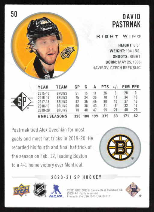 David Pastrnak 2020 SP Hockey # 50 Boston Bruins - Collectible Craze America