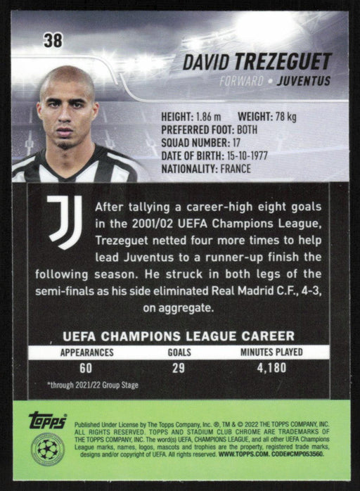 David Trezeguet 2021 Topps Stadium Club Chrome UEFA Champions League # 38 Juventus Base - Collectible Craze America