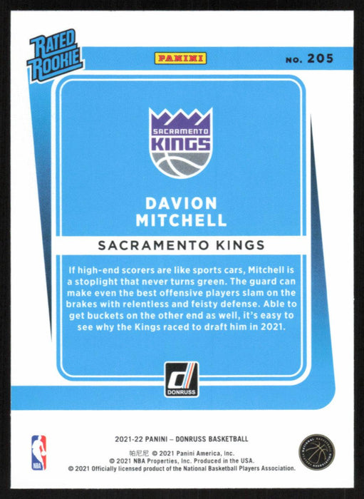 Davion Mitchell 2021 Donruss Rated Rookie # 205 RC Sacramento Kings - Collectible Craze America