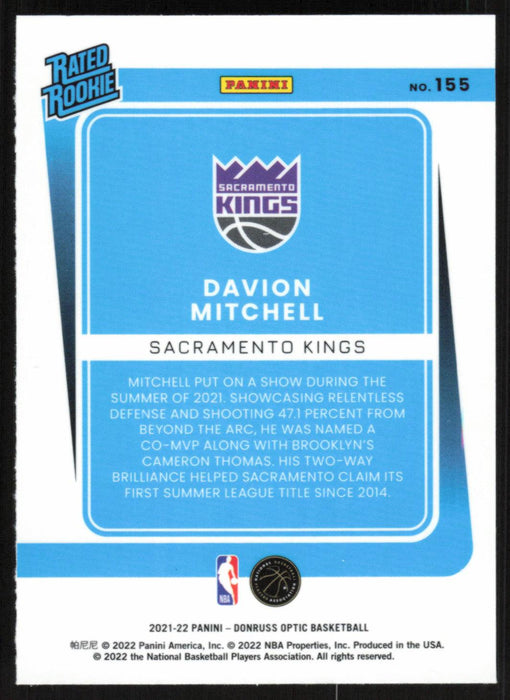 Davion Mitchell 2021 Panini Donruss Optic Rated Rookie # 155 RC Sacramento Kings - Collectible Craze America