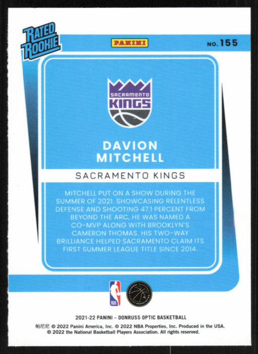 Davion Mitchell 2021 Panini Donruss Optic Rated Rookie # 155 RC Sacramento Kings - Collectible Craze America