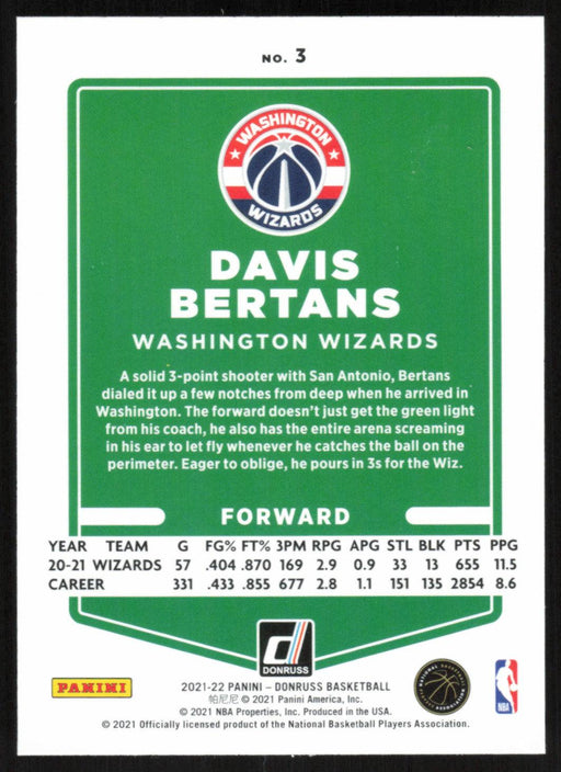 Davis Bertans 2021 Donruss # 3 Orange Holo Laser Washington Wizards - Collectible Craze America