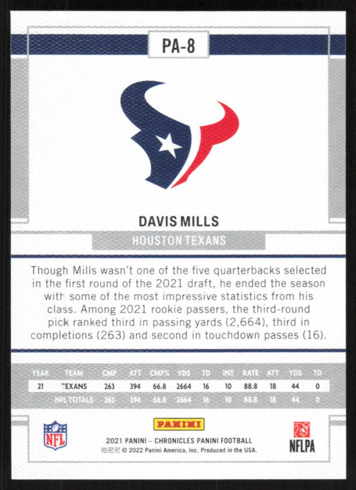 Davis Mills 2021 Panini Chronicles Panini # PA-8 RC Pink Houston Texans - Collectible Craze America