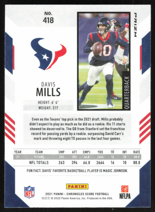 Davis Mills 2021 Panini Chronicles Score Update Rookies Silver # 418 RC Houston Texans - Collectible Craze America