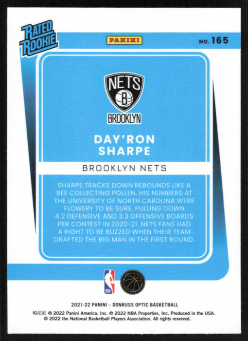 Day'Ron Sharpe 2021 Panini Donruss Optic Rated Rookie # 165 RC Brooklyn Nets - Collectible Craze America