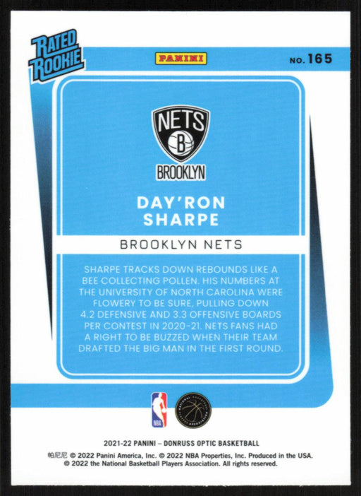 Day'Ron Sharpe 2021 Panini Donruss Optic Rated Rookie # 165 RC Brooklyn Nets - Collectible Craze America