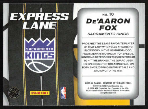 De'Aaron Fox 2021 Panini Donruss Optic # 10 Express Lane Sacramento Kings - Collectible Craze America