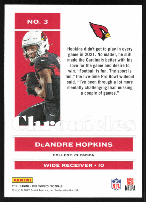 DeAndre Hopkins 2021 Panini Chronicles # 3 Arizona Cardinals Base - Collectible Craze America