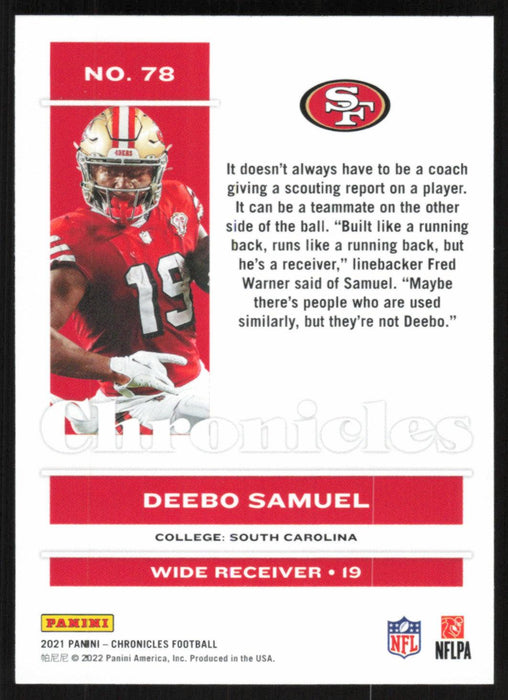 Deebo Samuel 2021 Panini Chronicles # 78 Pink San Francisco 49ers - Collectible Craze America