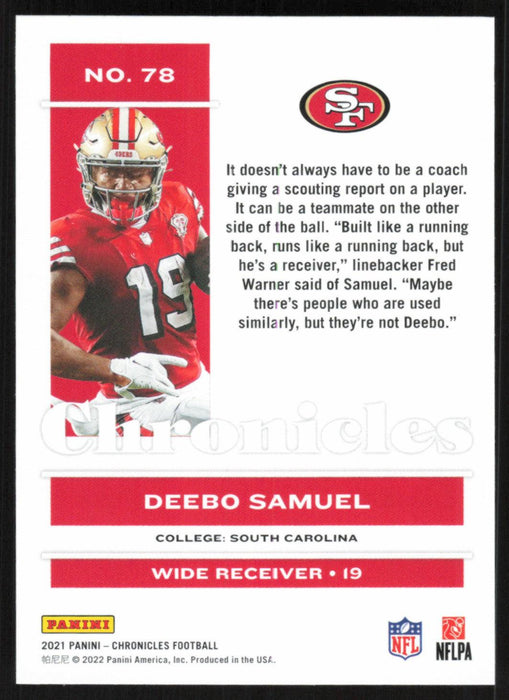 Deebo Samuel 2021 Panini Chronicles # 78 San Francisco 49ers Base - Collectible Craze America