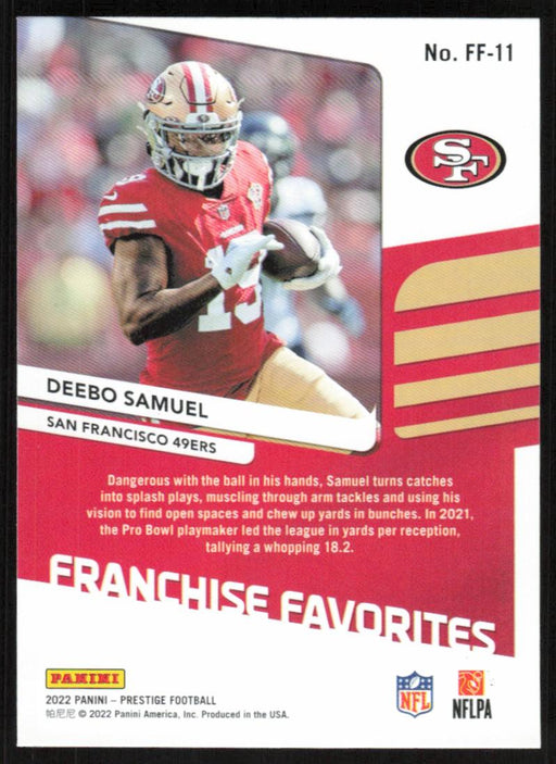 Deebo Samuel 2022 Panini Prestige Franchise Favorites # FF-11 Insert San Francisco 49ers - Collectible Craze America