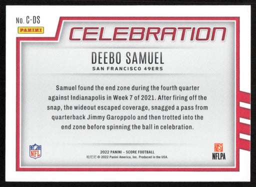 Deebo Samuel 2022 Panini Score Football # C-DS Celebration San Francisco 49ers - Collectible Craze America