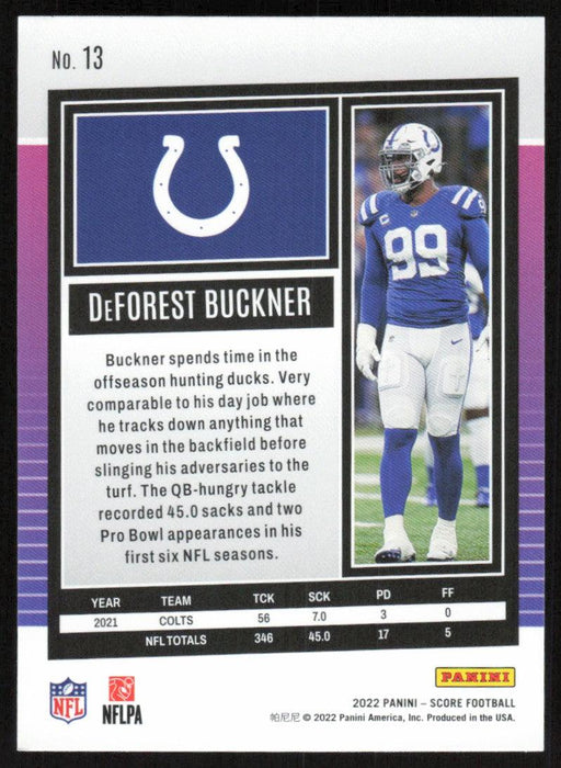 DeForest Buckner 2022 Panini Score Football # 13 Base Indianapolis Colts - Collectible Craze America