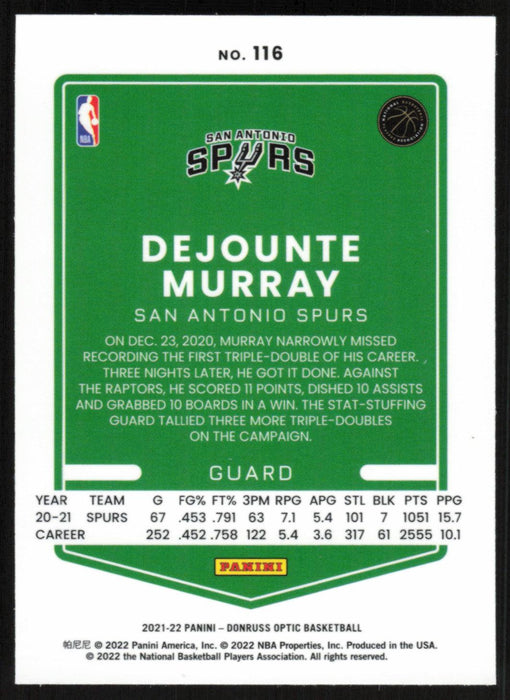 Dejounte Murray 2021 Panini Donruss Optic # 116 San Antonio Spurs Base - Collectible Craze America