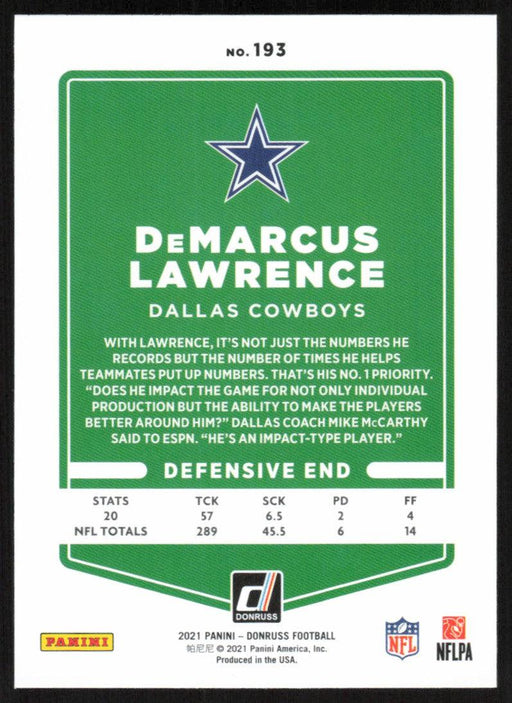 DeMarcus Lawrence 2021 Donruss Football # 193 Dallas Cowboys Base - Collectible Craze America