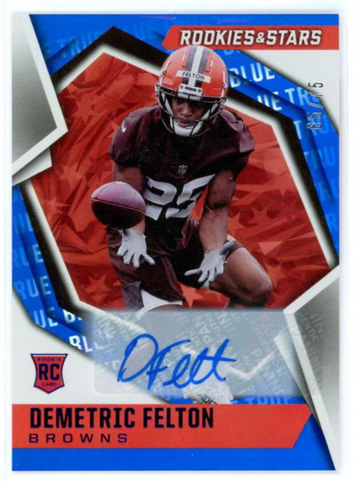 Demetric Felton 2021 Panini Rookies & Stars Blue # 191 RC Auto 65/75 Cleveland Browns - Collectible Craze America