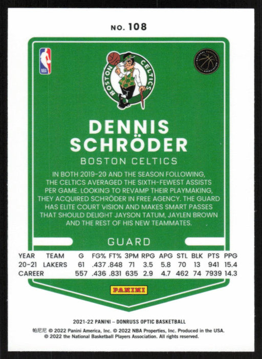 Dennis Schroder 2021 Panini Donruss Optic # 108 Boston Celtics Base - Collectible Craze America