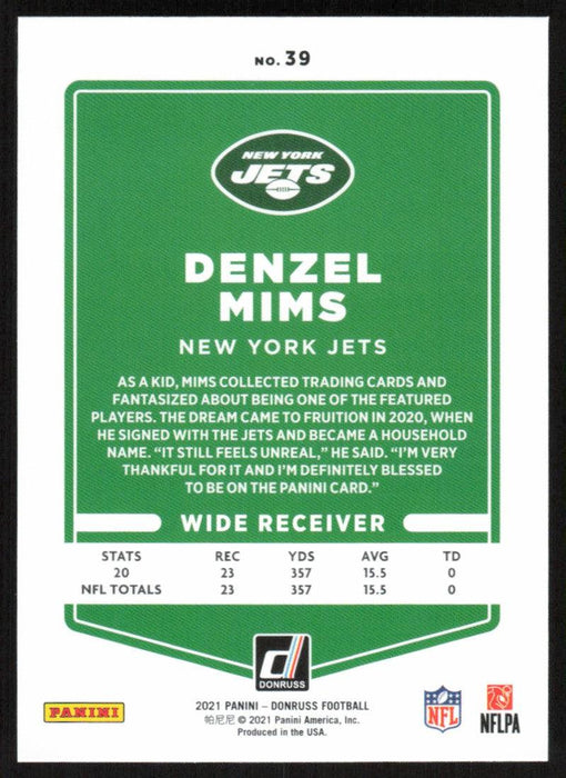 Denzel Mims 2021 Donruss Football # 39 New York Jets Base - Collectible Craze America