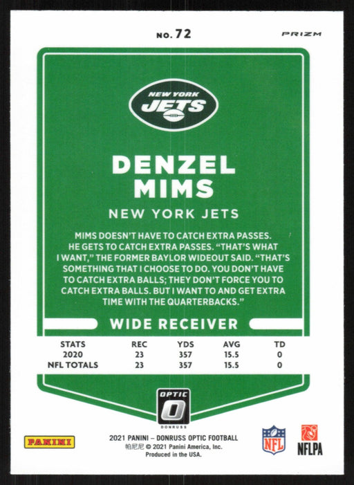 Denzel Mims 2021 Donruss Optic # 72 Fire New York Jets - Collectible Craze America