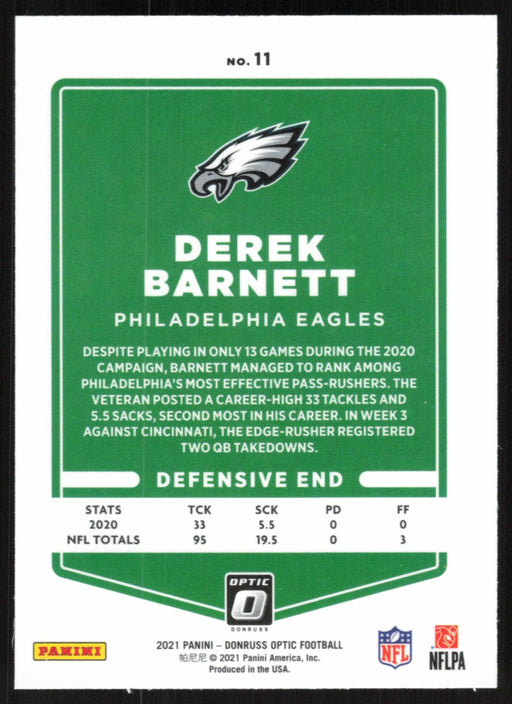 Derek Barnett 2021 Donruss Optic # 11 Philadelphia Eagles - Collectible Craze America