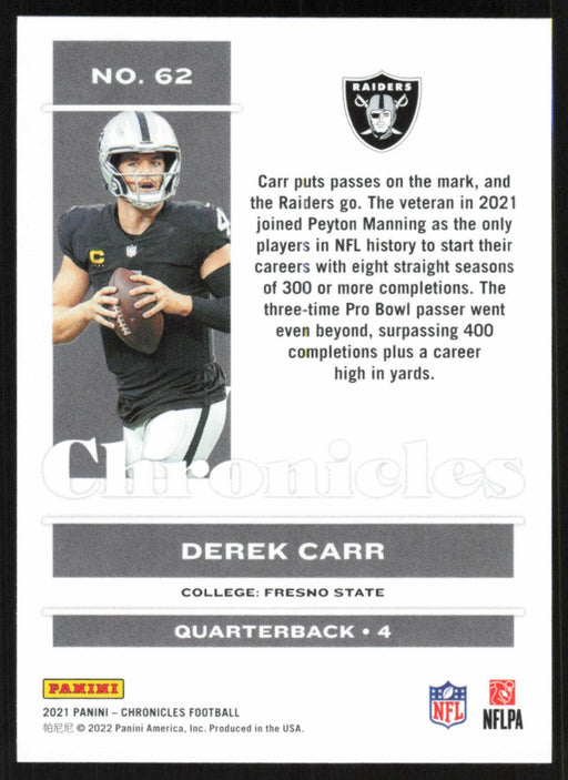 Derek Carr 2021 Panini Chronicles # 62 Las Vegas Raiders Base - Collectible Craze America