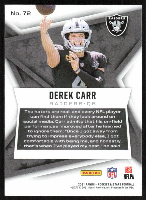 Derek Carr 2021 Panini Rookies & Stars # 72 Oakland Raiders Base - Collectible Craze America