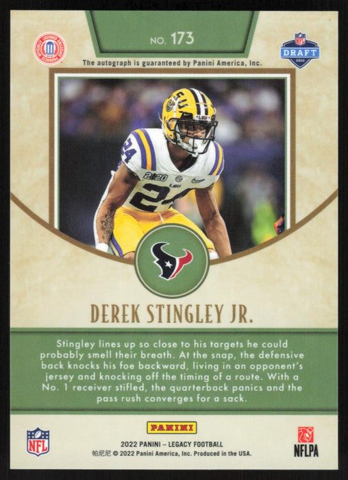 Derek Stingley Jr. 2022 Panini Legacy Rookie # 173 RC Auto Premium Edition Houston Texans - Collectible Craze America