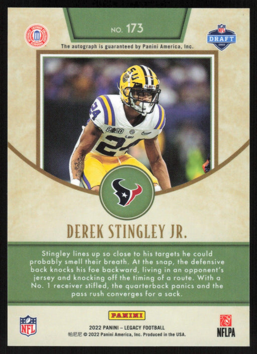 Derek Stingley Jr. 2022 Panini Legacy Rookie # 173 RC Auto Premium Edition Houston Texans - Collectible Craze America