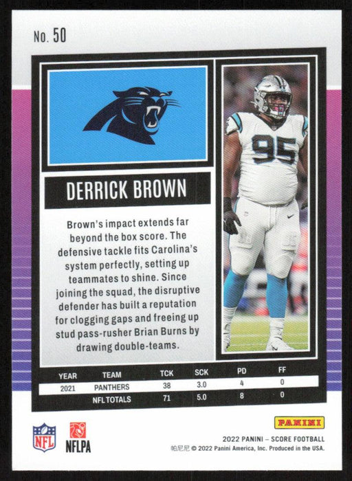 Derrick Brown 2022 Panini Score Football # 50 Base Carolina Panthers - Collectible Craze America